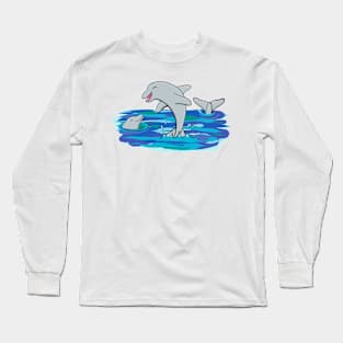 Cute happy dolphins playing cartoon Long Sleeve T-Shirt